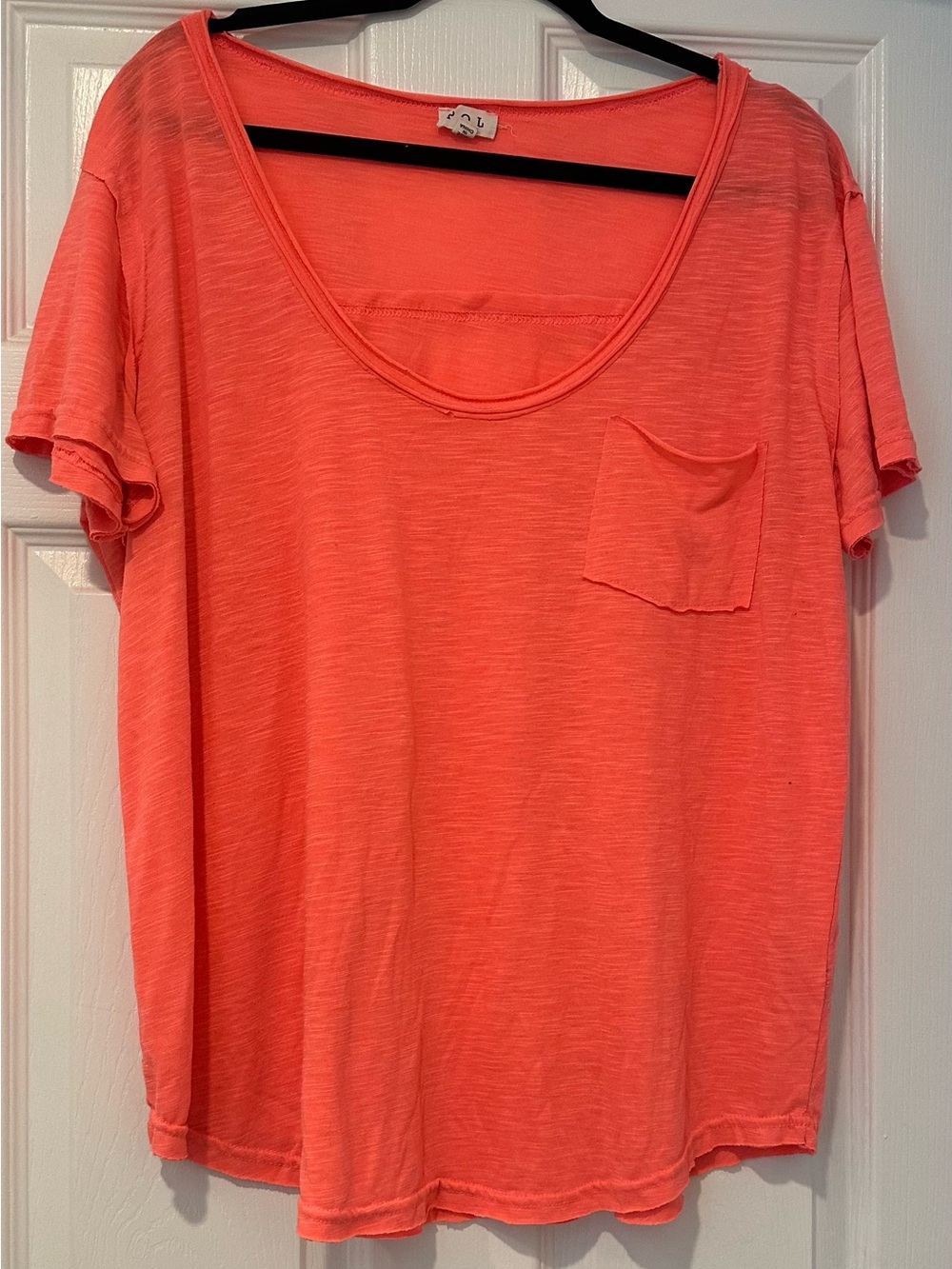 POL Coral Scoop Neck Short Sleeve Pocket Tee